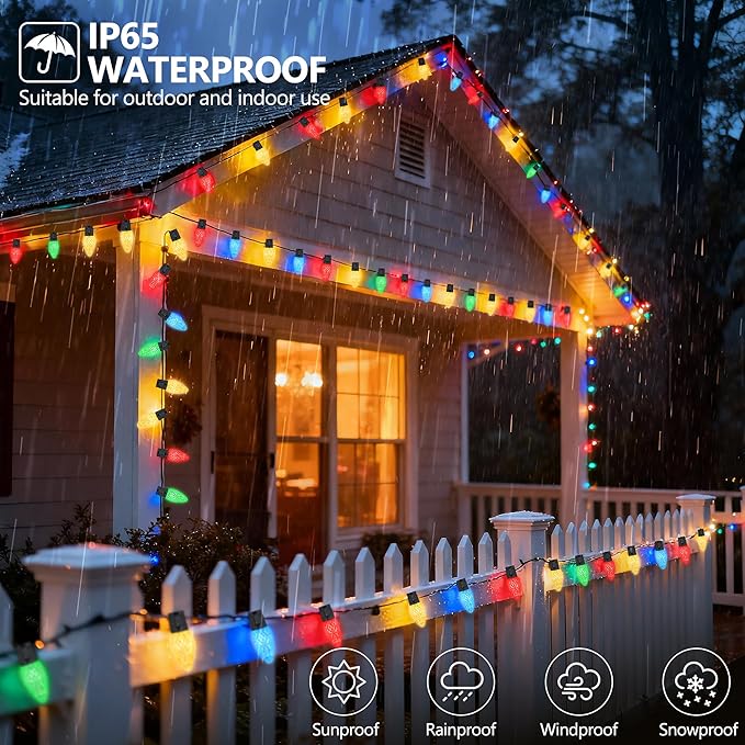 iBaycon Smart C9 Christmas Lights, 100 LED 65FT Bluetooth Outdoor Light String, APP Remote Controlled, Music Sync Color Changing RGB Connectable Christmas Lights for Tree House Eaves Roof Decorations