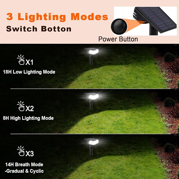 Solar Spot Lights Outdoor IP65 Waterproof, 6000K 3 Modes 1000lm Bright Stake Lights for Yard Garden House Garage Pathway (6Pack, 15Hrs Runtime)