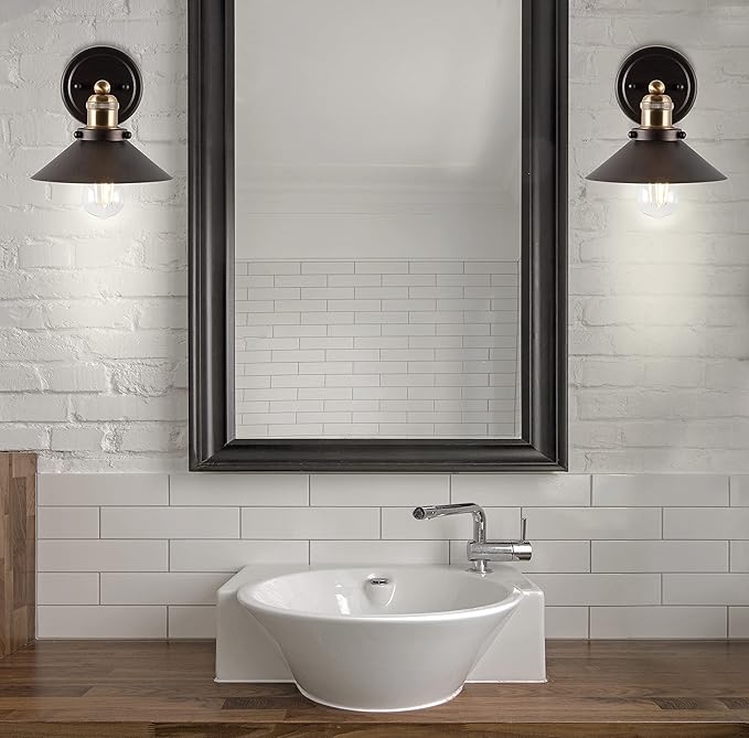 JONATHAN Y 7.8" Oil Rubbed Bronze/Brass Gold 1-Light Industrial Farmhouse Metal Vanity Light Wall Sconce, Metal Shade for Bathroom Mirror, Kitchen, Entryway, LED Bulb Included (JYL7426C)
