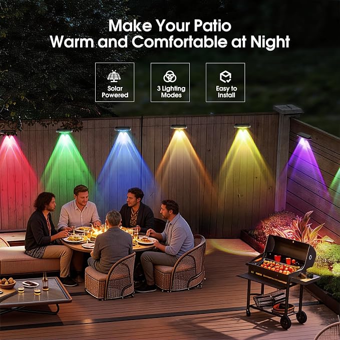 AUDLES Solar Fence Lights Outdoor Waterproof LED, 8 Modes Warm & RGB 6 Color Changing Solar Powered Flood Wall Lights, Solar Light for Step, Pathway, Garden, Deck, Stairs Decor- 12 Pack