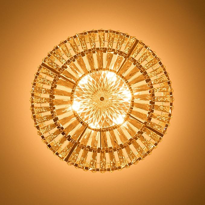 VONLUCE Cystal Ceiling Light Fixture, 6-Light Semi Flush Ceiling Light with Crystal Prisms, 21 in. Chandelier for Dining Room Bedroom Entryway, Kitchen, Gold Metal Canopy, ETL Certificated