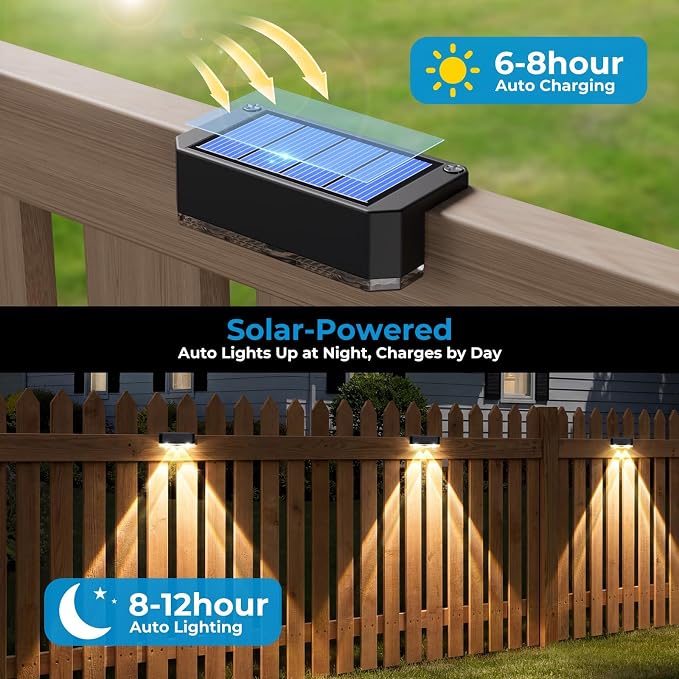 Peasur 12 Pack Solar Fence Lights Outdoor, Deck Light Solar Powered, IP65 Waterproof Led Riling Solar Lights for Outside Step Yard, Warm White