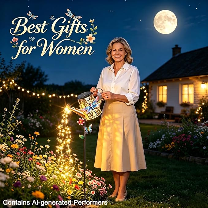 Solar Watering Can with Lights Outdoor Garden, 41in Large Dragonfly Garden Stake Lights, Waterproof Decoration for Yard Lawn Pathway, Gifts for Mom Grandma Women Birthday Gardening Gift