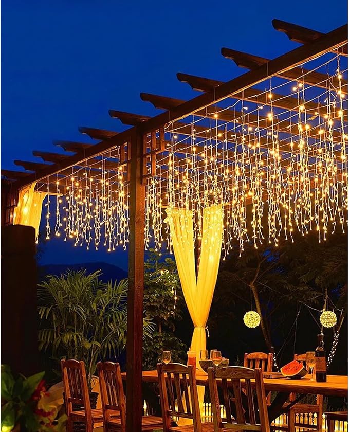 ZIMINGU Icicle Lights Outdoor, 32.8 FT 400 LED 8 Modes Christmas String Fairy Lights with 80 Drops, Twinkle Waterproof Connectable for Roof Balcony Business Park Decor, Warm White, 10M