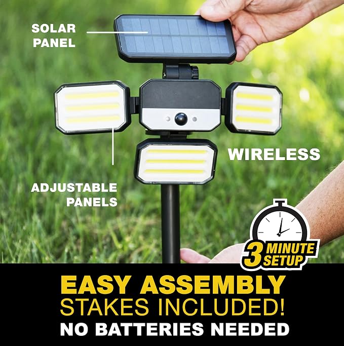 Bionic Floodlight Solar Light Outdoor Waterproof Patio Light Motion Sensor Outdoor Lights w/ Remote Control 3 Heads Wall Lights - Wireless, 50% Brighter-108 COB LED For Lawn, Garden, As Seen On TV