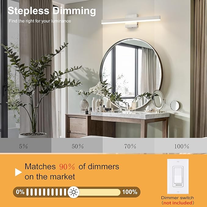 Nickel Bathroom Vanity Light 23.6 inch, 20W Dimmable 5CCT LED Bathroom Light Fixture Over Mirror Restroom-ETL Certificated