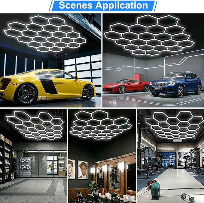 LZHOME Hexagon LED Garage Light: Super Bright 40000LM Honeycomb Garage Light, 22 Hex DIY Hexagon Led Lights for Gym Basement Hair Salon