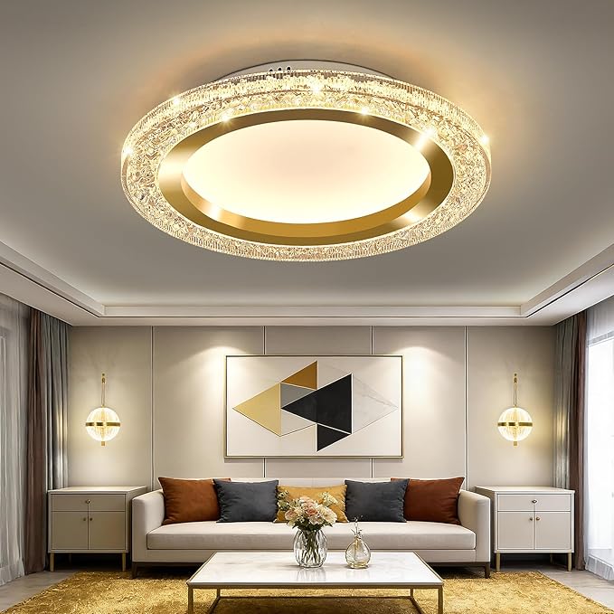 UOFUS 19.68inch Large Gold Flush Mount Ceiling Light 75W Modern Round LED Ceiling Light Fixture 3000K-6000K Super Bright Circle Ceiling Lamp for Living Room Dining Room Bedroom Kitchen Bathroom
