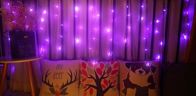 Curtain Butterfly String Light 20Ft 120LED Window USB Fairy Lights 24 Butterfly 8 Modes with Remote Control for Room Bedroom Patio Party Wedding Holiday Christmas Decoration (Purple)
