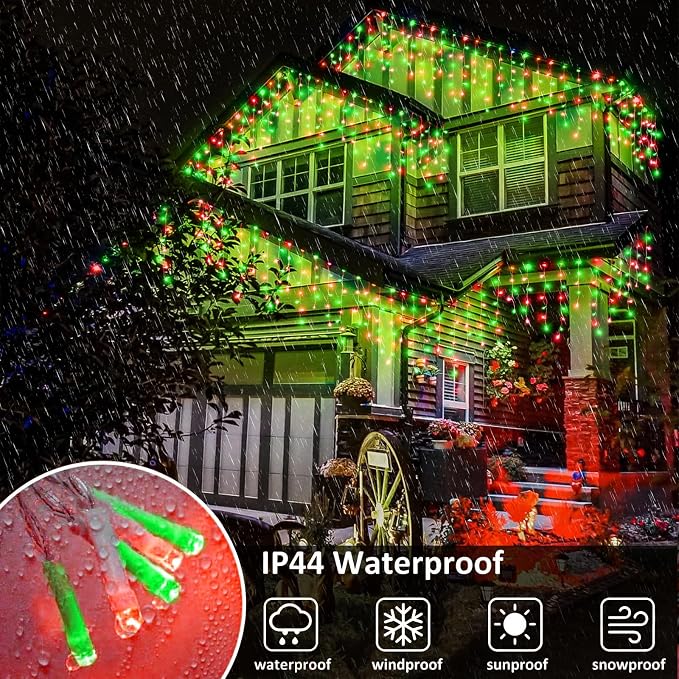 Icicle Christmas Lights Outdoor - 66FT 640 LED Icicle Lights for Outside with 8 Modes Timer, 120 Drops Waterproof Connectable Hanging String Lights Indoor for Roof Party Xmas Decoration, Red and Green