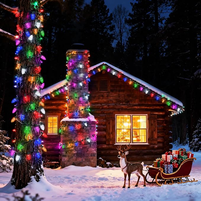 iBaycon RGB C9 Christmas Lights, 65FT Color Changing String Lights, Connectable Remote Control Waterproof Outdoor, C9 String Light for Xmas Tree House Eaves Roof Christmas Holiday Decor