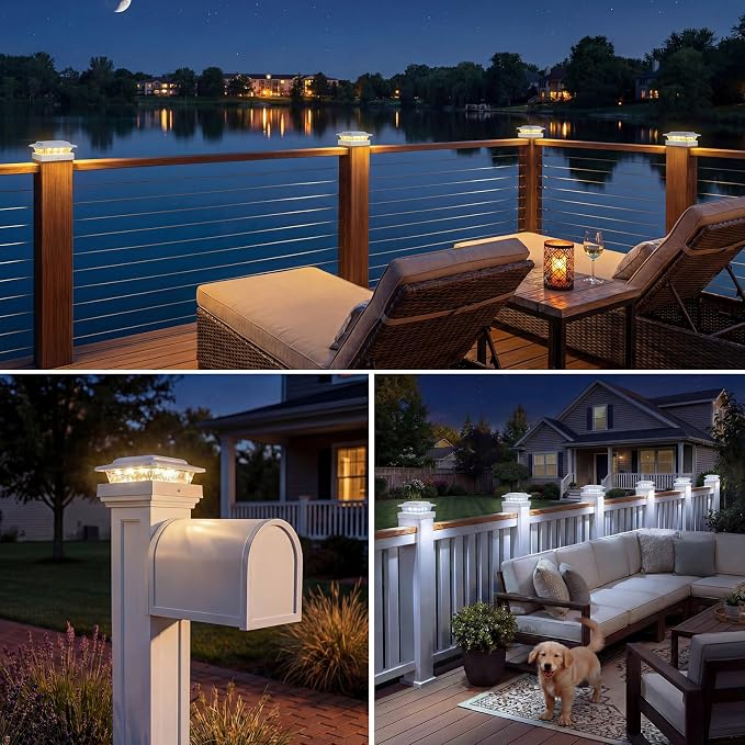 kolpop 4x4 Solar Post Cap Lights Outdoor 12Pack- 3 Color Temperatures&2 Level Brightness, IP65 Waterproof, 16 LED Fence Deck Post Light Solar Powered Only for 4×4/3.5×3.5 Wood/Vinyl Posts(White)