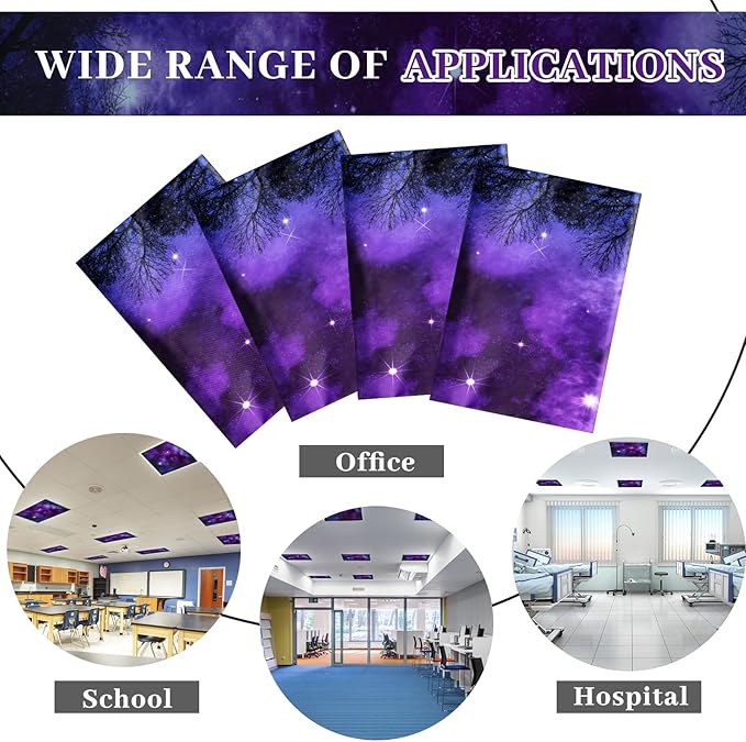 VIHOSE 4 Pcs 2 x 2 Feet Fluorescent Light Covers for Ceiling Lights Classroom Magnetic Light Filters for Reducing Harsh Glare Flicker for Office Classroom Home Drop Ceiling(Sky Forest)