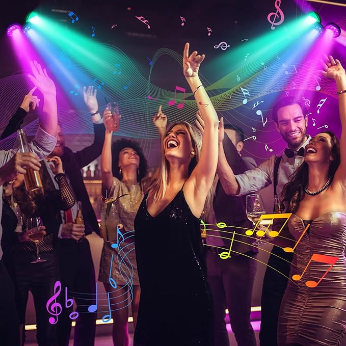 Bluetooth Party Lights, 36LED Party Light with IR Remote, DJ Lights with Music Sound Activated, Timed Floodlight with Fan Suitable for Family Parties, Music Studio, 2 Packs