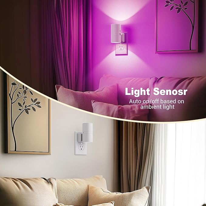 JandCase Color Night Light, LED Night Lights Plug into Wall, Color Changing Nightlight RGB with Light Sensor,Kids Gifts, Halloween, Christmas, Holiday, Hallway Bedroom Kids Room, 2 Pack