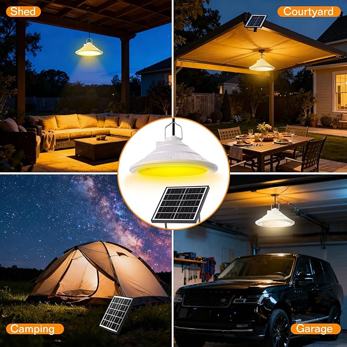 Solar Chicken Coop Light with Timer | Three-Color Dimmable LED, IP66 Waterproof Hanging Ceiling Pendant Light Suitable for Poultry Farms,Coops,Patio,Camping,Garage etc (White)