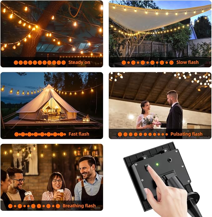 Kawaya 100FT Solar Outdoor String Lights, USB Charging & Solar Powered, IP65 Waterproof Shatterproof Edison Hanging LED Lights for Patio Garden Porch Fence Camping Party