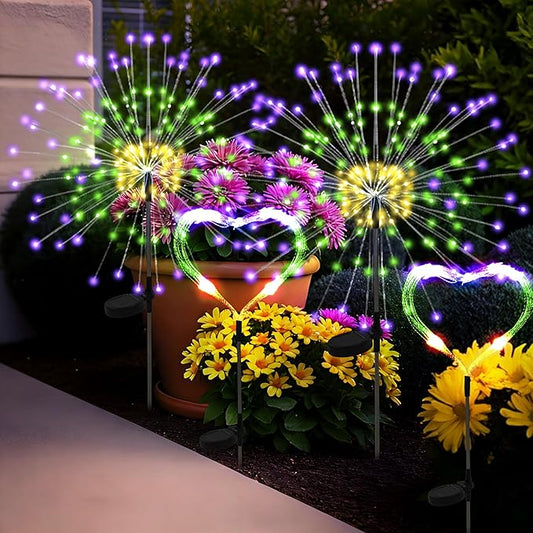 PEVOROS Garden Decor Solar Lights Outdoor,4 Pack 120LED Waterproof Colorful Solar Garden Lights Your Outdoor Decoration,Yard, Patio, Porch,Flower Pot,Pathway, for 4th of July (Purple, Green, Yellow)