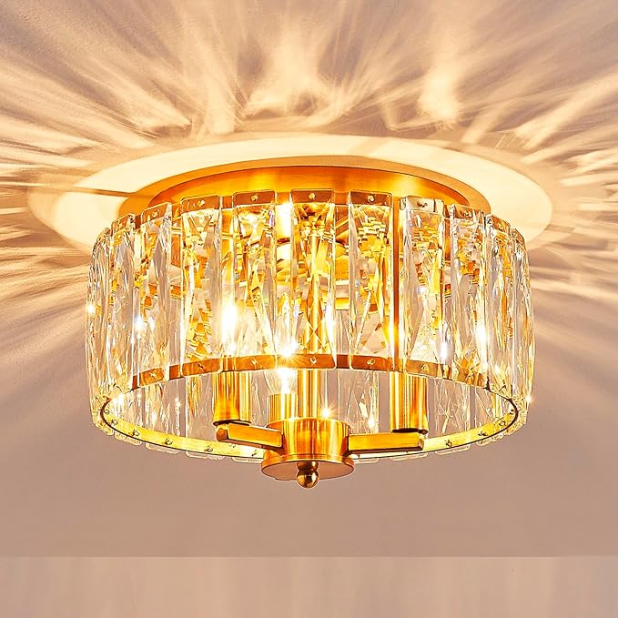 AGV LIGHTING CL002CO Crystal Semi Flush Mount Ceiling Light Fixture, E12 Base 3-Lights, D13 x H15, Copper Finish