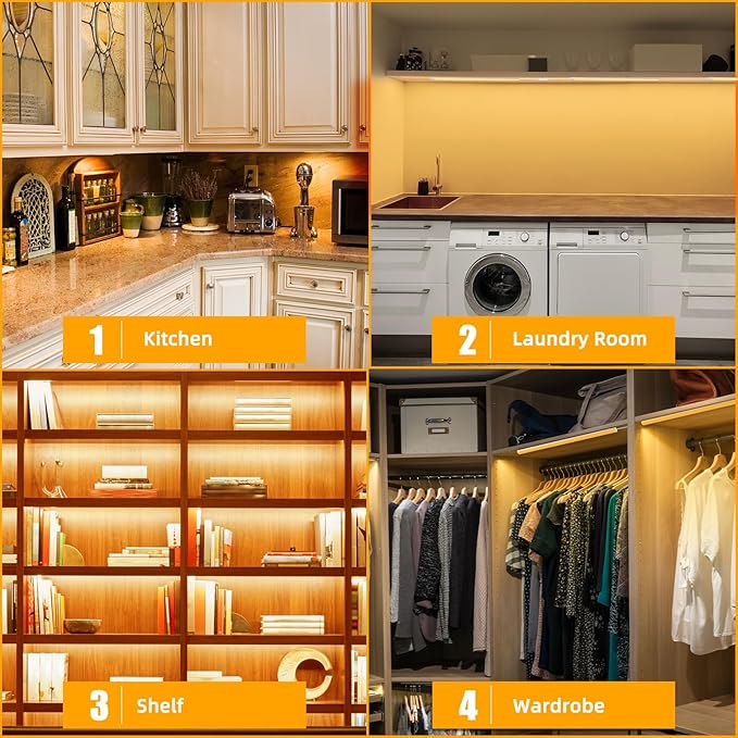 6PCS x 12 Inch Under Cabinet Lights Plug-in, Warm White 3000K Dimmable LED Under Cabinet Lighting, Under Counter Lights with Memory Function, LED Light Bars for Kitchen