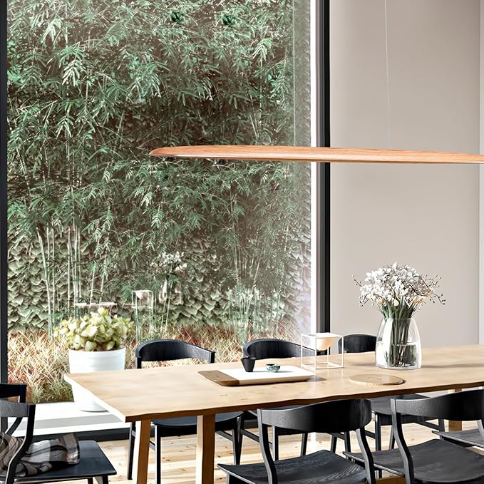 YISDESIGN 59" 40W Wood LED Linear Pendant Light Fixture Led Dining Room Light Dimmable Hanging Light Fixture for Dining Room Kitchen Island Pool Table Lights Natural Ash