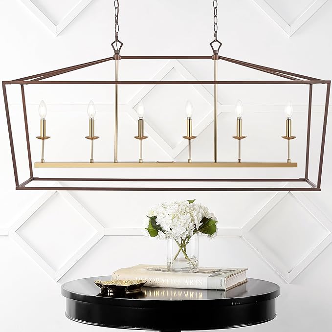 JONATHAN Y 49" Oil Rubbed Bronze/Brass Gold Lantern Pendant Light, 1-Light Pagoda Style Metal Cage Farmhouse Hanging Ceiling Fixture for Kitchen Island, LED Bulb Included (JYL7439D)