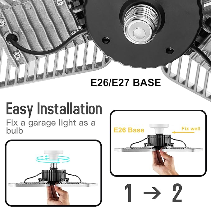 LZHOME 2-Pack Deformable LED Garage Ceiling Lights, 9000 Lumens, 82W CRI 80, Adjustable Shop Lighting (No Motion Activated)