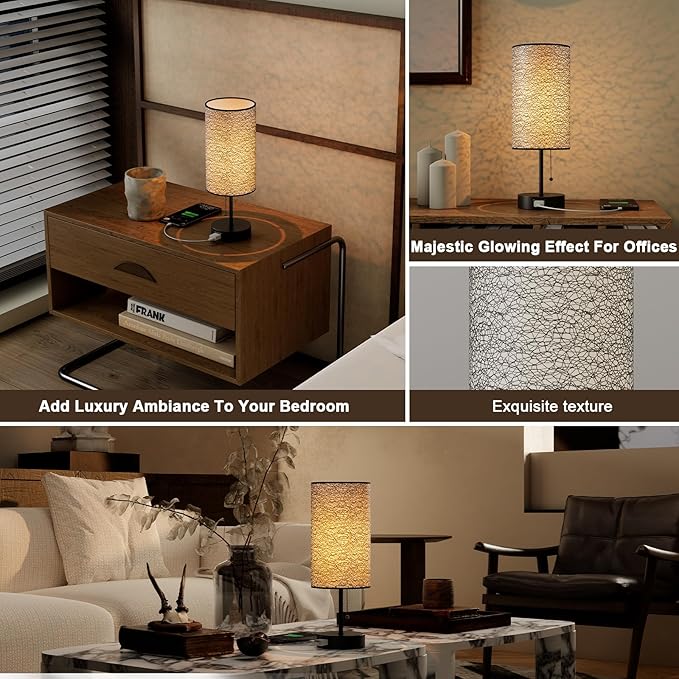 YIDPU Table Lamp for Bedroom,Nightstand Lamp for Bedside with AC Outlets,Adjustable 3color LED Light Desk Lamp for Home Decor,Included Bulb and Lamp Shade (Black-OnlyAC, 2PCS)