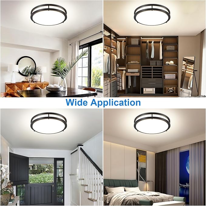 DLLT Flush Mount LED Ceiling Light: 13 Inch 5CCT (3000K-6000K) & Dimmable Ceiling Light Fixtures for Bedroom Hallway - 24W Modern Black Super Bright Kitchen Lighting Fixtures Ceiling