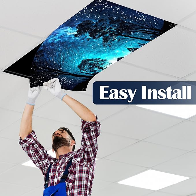 6 Pcs Fluorescent Light Covers for Ceiling Lights with 48 Magnets Decorative Magnetic Light Filters for Classroom Office Kitchen Decoration(Night)