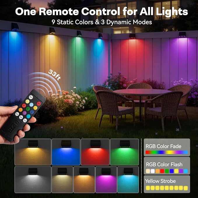 ZCXLIGHT Solar Fence Lights Outdoor with Remote, 12Modes &12PACK Solar Wall Lights, Ultra Bright & IP65 Waterproof Security Lamp for Garden, Deck, Patio, Yard, Pathway, Stairs Decoration