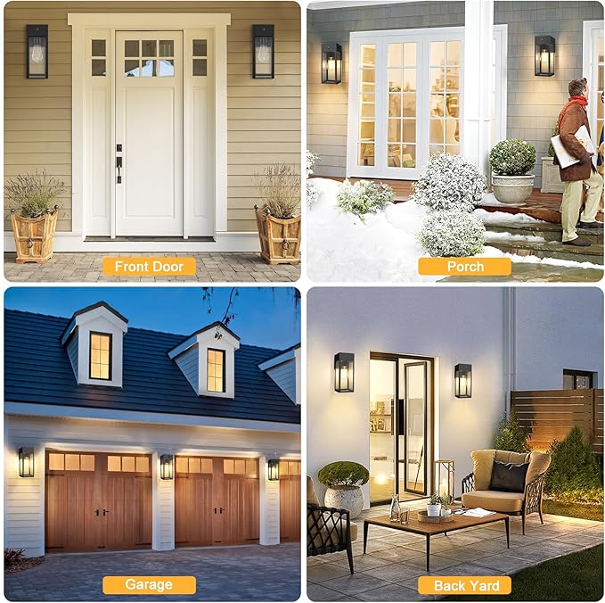 Dusk to Dawn Outdoor Light Fixtures Wall Mount, Outdoor Porch Lights with GFCI Outlet, Dusk to Dawn Outdoor Lighting for Doorway, Garage- Black, 1 Pack