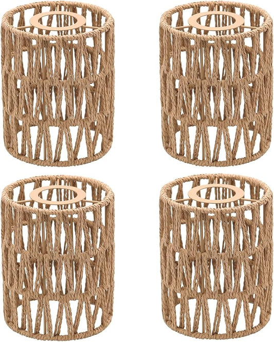 4-Pack Boho Rattan Lamp Shades,5.9" H x 4.7" D Woven Small Shade Replacement 3-Tier 1.62in Fitter Farmhouse Pendant Light Cover for Chandelier Floor Wall Lamp(Brown)