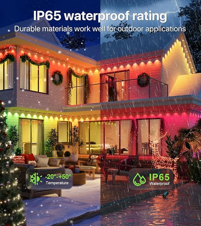 150FT RGB+IC LED Permanent Outdoor Lights: Eave Lights with Smart APP & Remote Control, 72 Scene Modes, Waterproof IP65 for Holiday Christmas Decorations