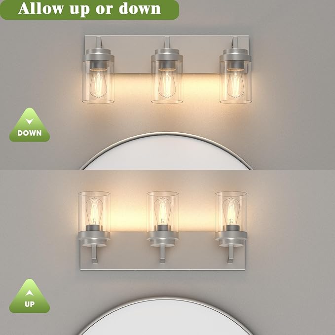 Espird Bathroom Lighting Fixtures, 3-Light Bathroom Vanity Lights Over Mirror, Brushed Nickel Vanity Light with Glass Shade, Modern Vanity Lighting Fixtures for Bathroom, Bedroom, Hallway