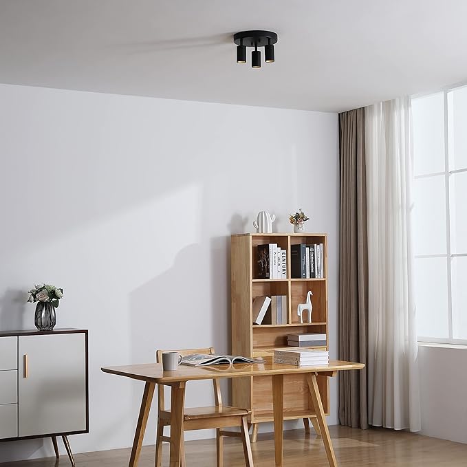 Shura - Round 3-Light Black Integrated LED Ceiling Light w/ Rotatable Heads, Adjustable Flush Mount Ceiling Light, 3000K, 1365 Lumens