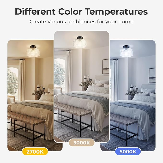 Semi Flush Mount Ceiling Light Black, Upgraded Larger Vintage Glass Pendant Lamp Shade, Modern Farmhouse Light Fixture for Hallway Corridor Kitchen Entryway Bedroom, Bulb Not Included