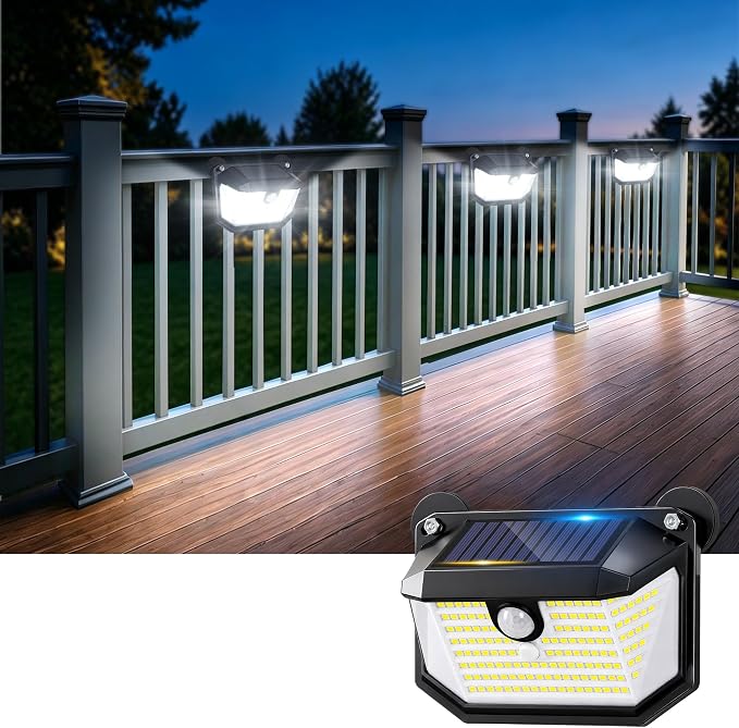 Magnetic Solar Step Lights Outdoor, 178 LED 800LM Solar Stair Lights Motion Sensor, No Drill Magnetic Fence Lights for Metal Railings, Deck, Porch, IP65 Waterproof Outdoor Solar Lights 1Pack