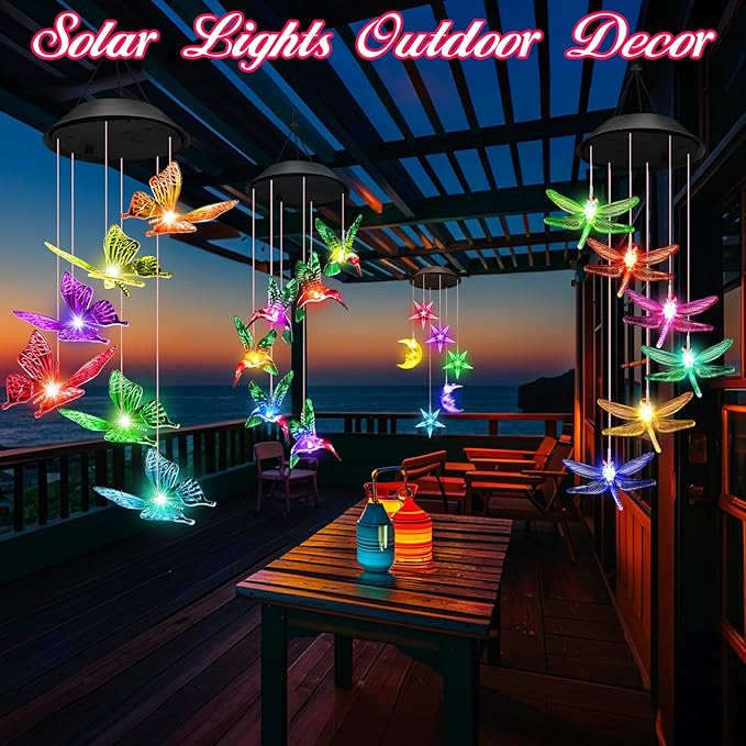 Birthday Gifts for Women, Gardening Gifts for Mom Grandma Nana Wife Sister, Winzwon Solar Lights Outdoor Wind Chimes for Outside Garden Yard Patio Porch Decor Butterfly Decorations