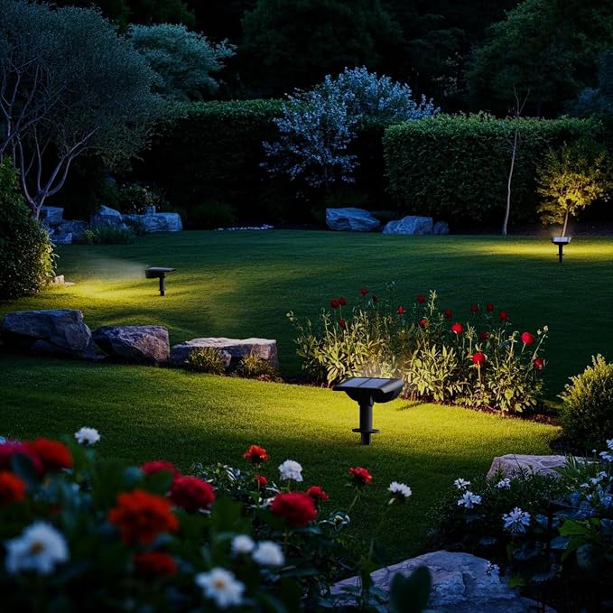 RUIKORING Solar Spot Lights Outdoor Waterproof, 73 LED Landscape Spotlight with 3 Lighting Modes, Dusk to Dawn Auto On/Off, 2-in-1 Wall & Ground Mount for Yard, Garden & Pathway, Cool White, 1 Pack