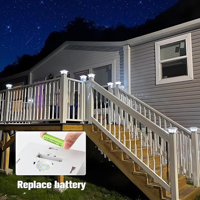 VOLISUN Solar Post Cap Lights Outdoor, Solar Powered Fence Cap Lights for 4x4 Vinyl/Wood, White Waterproof Solar Deck Post Light 8Pack Cool/Warm for Garden Patio Porch