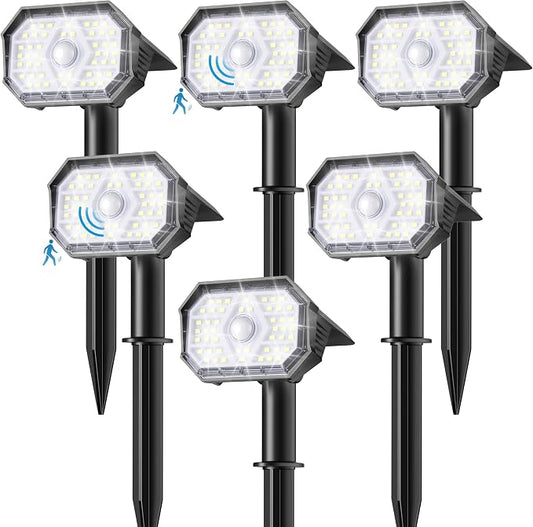 Brightown 6 Pack Solar Motion Lights Outdoor Waterproof, Motion Sensor Spot Lights- 58 LED/3 Modes Solar Powered Spotlights 2-in-1 Auto On/Off for Outside Yard Wall Garden, Cool White