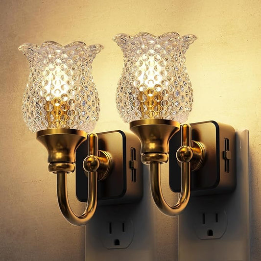L LOHAS LED Night Lights Plug into Wall, 2 Pack 3000K Soft White LED Floral Night Lights with Auto Sensor, 0-100lm Adjustable Brightness, for Hallway Bedroom Stairway