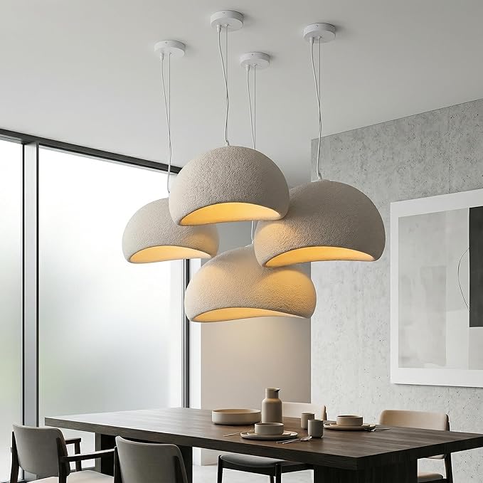 JAYMP 70cm Wabi Sabi Pendant Light for Living Room Hallway Restaurant Modern Hanging Lamp E26 Base Japanese Style Bird Nest Shape Lighting Fixture, 1 Pack (Matte White,B Shape, 70cm/27.6in)