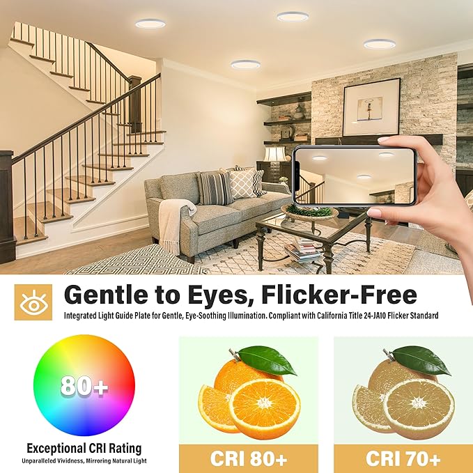Flush Mount Ceiling Light Fixture - ETL Certified - 11 Inch Dimmable 3000K Warm White LED, 0.63'' Ultra Thin Round Design for Bedroom, Bathroom, Kitchen, Hallway, Basement, Closet (3-Pack)‌