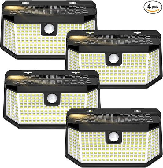Aootek Solar Outdoor Motion Sensor Lights 2500Lm Solar Panel to 15.3 in² and 3 Modes(Security/Permanent On All Night/Smart Brightness Control) with IP65 Waterproof with Wide Angle(4pack)