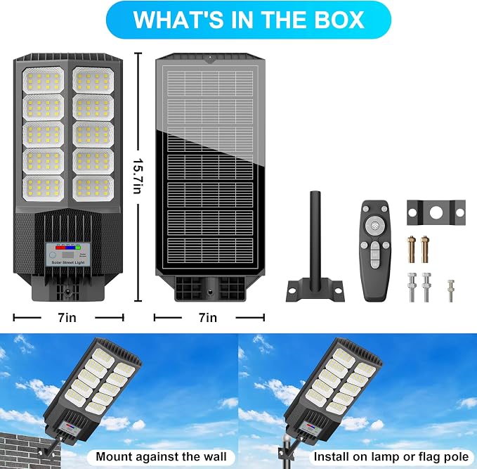 Solar Street Lights Outdoor Waterproof - LED Solar Flood Lights Outdoor Dusk to Dawn with Mention Sensor, Outdoor Solar Powered Floodlight for Parking Lot/Garden/Yard/Pathway Lighting