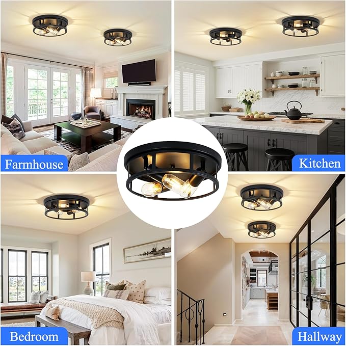 Ceiling Light Fixture,Black Flush Mount Ceiling Light,13 Inch Hallway Light fixtures Ceiling,Light Fixtures Ceiling Mount for Farmhouse,Kitchen (2, 13 inch)