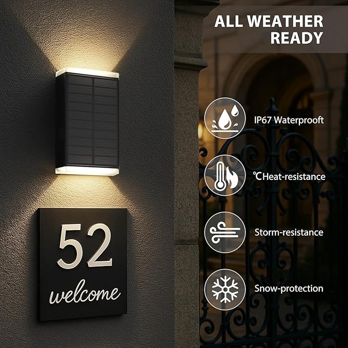 Solar Wall Light Outdoor , 3000/4000/6000K 3 Modes Dusk to Dawn Lighting Wall Sconce IP67 Waterproof Up and Down Solar Lights Outdoor Front Door Light for House, Garage, Porch, Doorway,Fence (8PACK)
