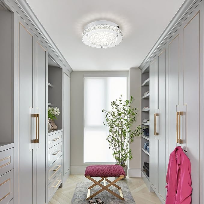 Flush Mount Crystal Ceiling Light Modern Ceiling Light Hallway Light Fixtures LED 4000K Round Ceiling Light 8 Inch for Small Space, Bedroom, Foyer, Entryway, Kitchen